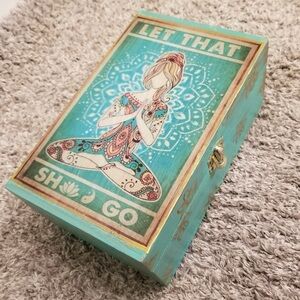 Let that Go yoga hippie  painted wooden Keepsake Stash Trinket box